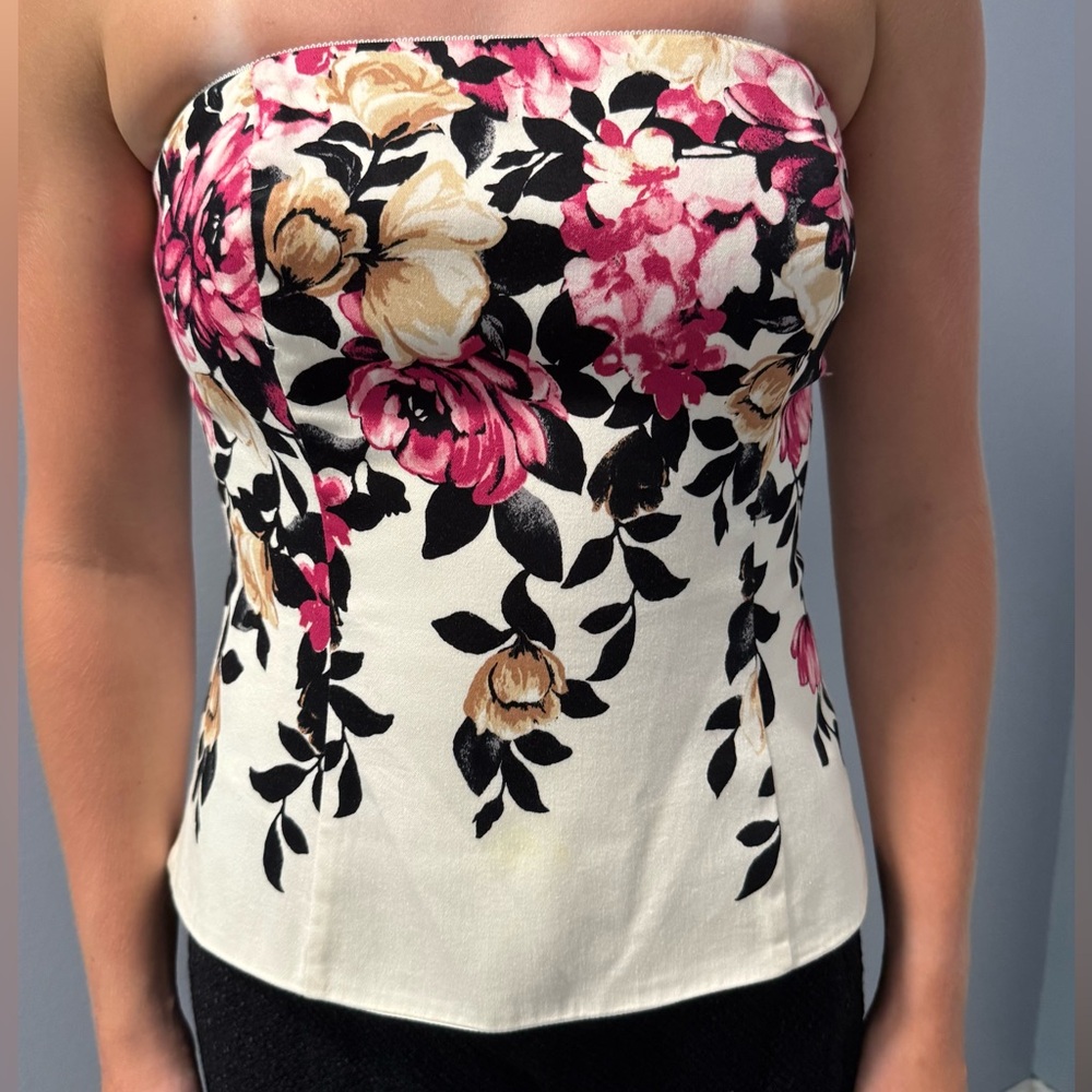 White House Black Market Floral Top in Pink and Cream